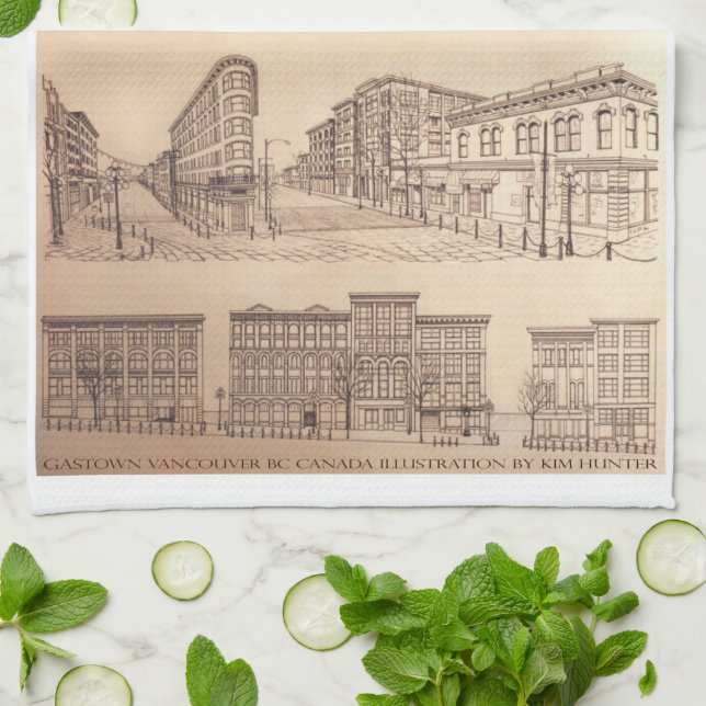 Vancouver Towel Gastown Art Souvenir Tea Towel Kökshandduk (Vikta)