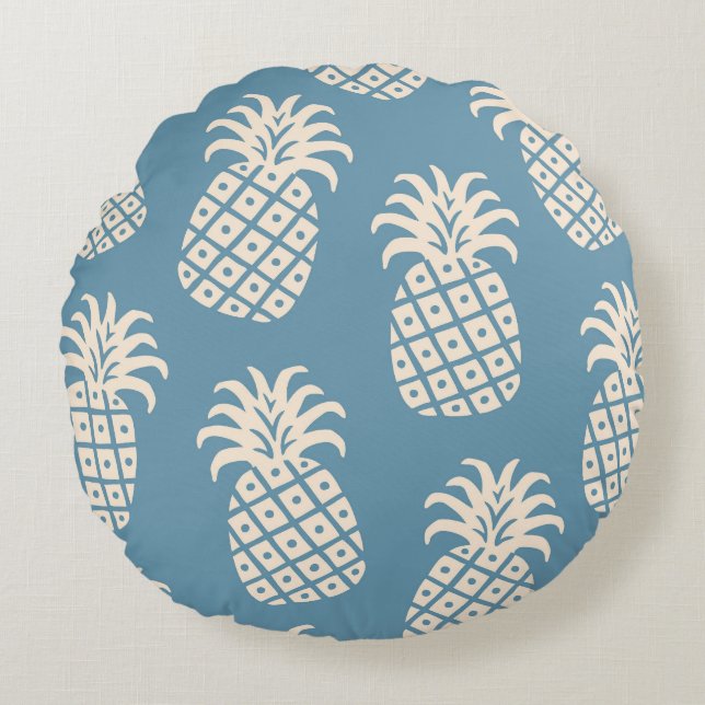 Vänd ananas, tropisk design rund kudde (Framsidan)