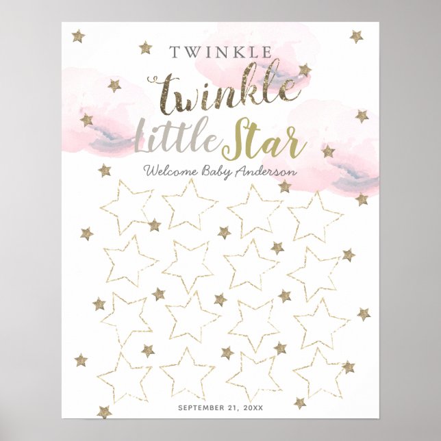 Vänd bläckstråle, lilla stjärnornas Rosa Guest Bok Poster (Framsidan)