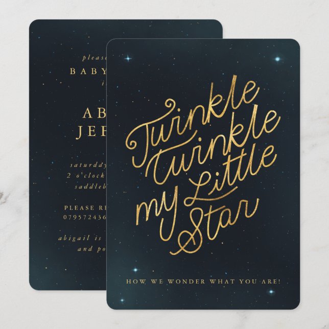 Vänd bläckstråle min lilla stjärna inbjudningar (Fram/baksida)