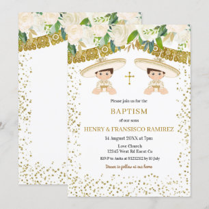 Vänd Blommigt Guld Fiesta Boy Baptism Christening Inbjudningar