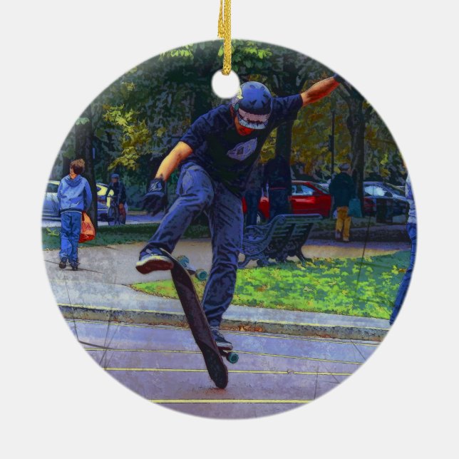 Vänd däcket - Skateboarder Julgransprydnad Keramik (Baksidan)