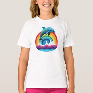 Vänd delfiner över regnbåge t shirt