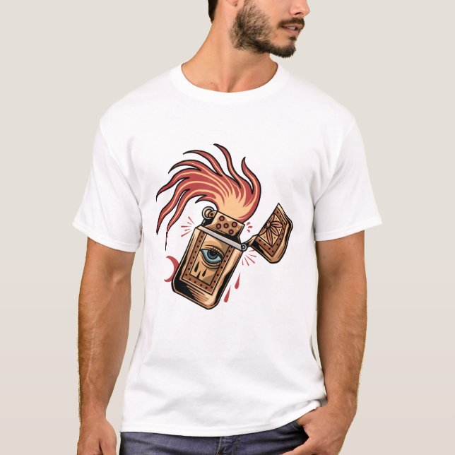 Vänd den övre ljusarens gamla tatueringsillustrati t shirt (Framsida)