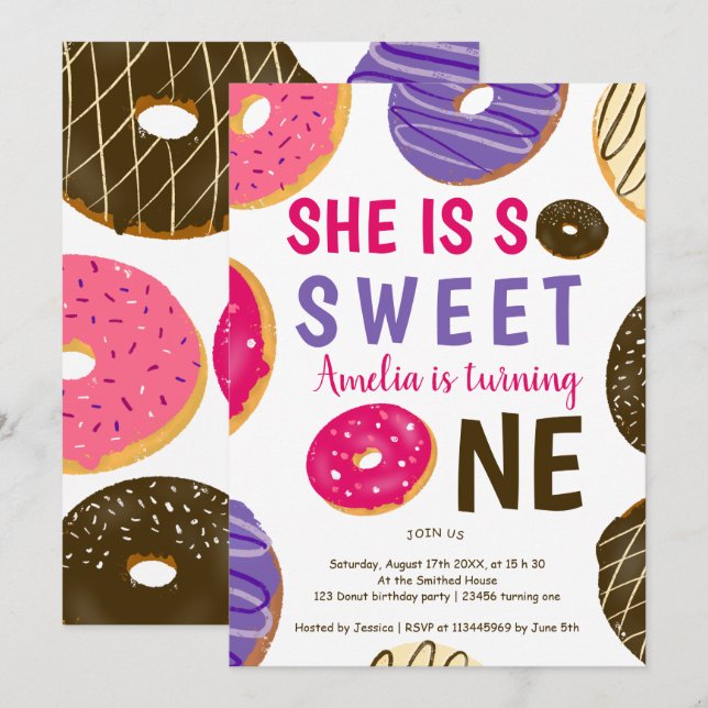 Vänd en söt roligt vattenfärg 1:a födelsedag inbjudningar (Fram/baksida)