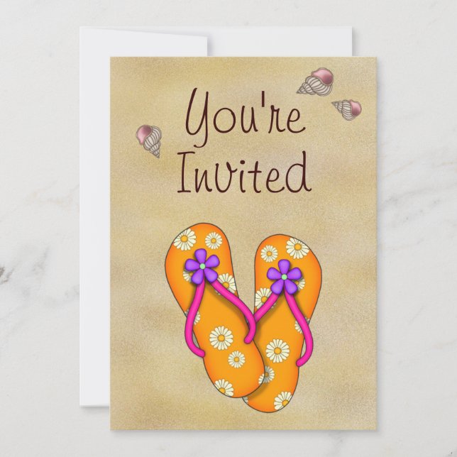 Vänd flop och Beach Födelsedagsfest inbjudan (Framsida)