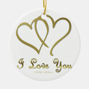 Vänd Guld Hearts i Kärlek You Julgransprydnad Keramik