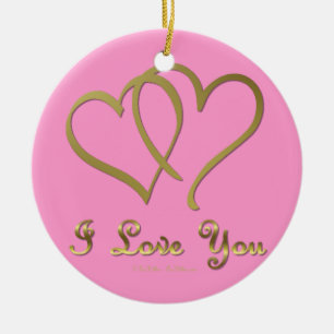 Vänd Guld Hearts i Kärlek You Julgransprydnad Keramik