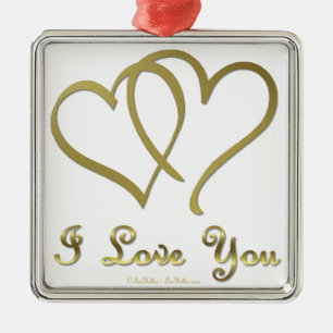 Vänd Guld Hearts i Kärlek You Julgransprydnad Metall