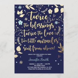 Vänd inbjudan till babyskor med Guld-blått flottpo