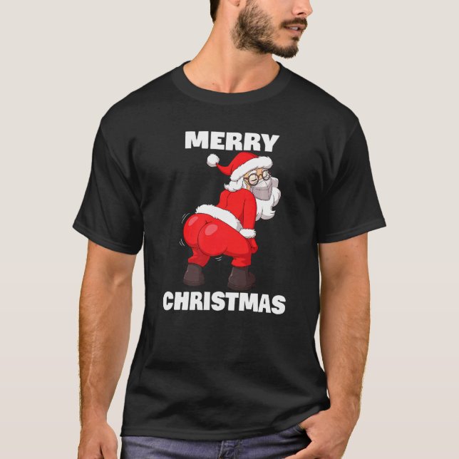 Vänd Jultomten i Ansikte Mask God jul T Shirt (Framsida)