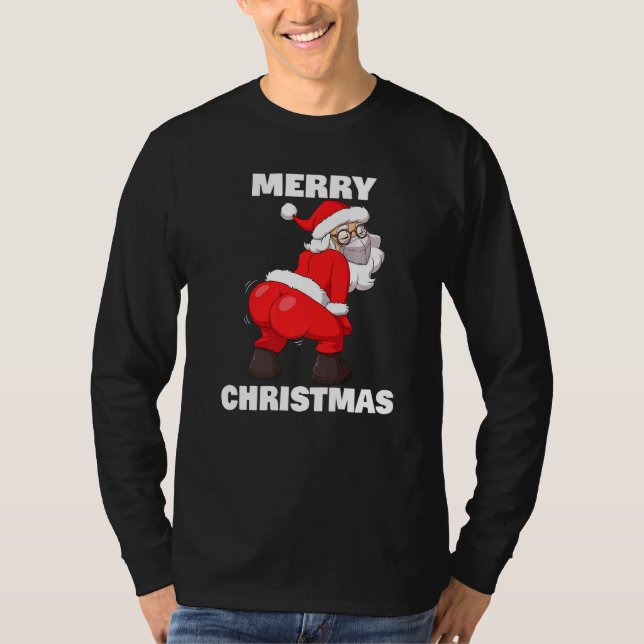 Vänd Jultomten i Ansikte Mask God jul T Shirt (Framsida)