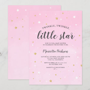 Vänd liten stjärna guld glitter rosa babydusch inbjudningar