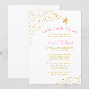 Vänd liten stöt Stjärna Guld Rosa Baby Shower Inbjudningar