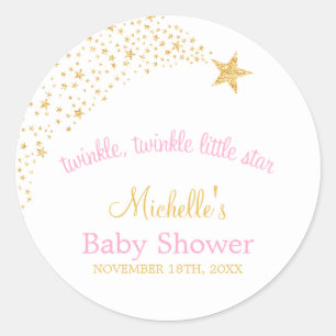 Vänd liten stöt Stjärna Guld Rosa Baby Shower Runt Klistermärke