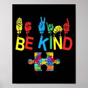 Vänd på att signera Autism-medvetandet om språkpuz Poster