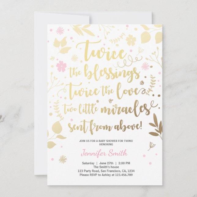 Vänd på babyskidåkning Guld Rosa Flickdusch Inbjudningar (Framsida)