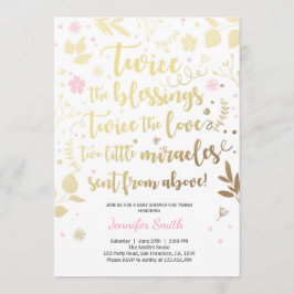 Vänd på babyskidåkning Guld Rosa Flickdusch Inbjudningar