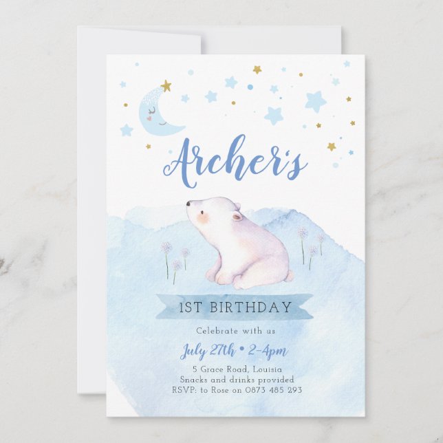 Vänd på skugga med liten stjärna första födelsedag inbjudningar (Framsida)