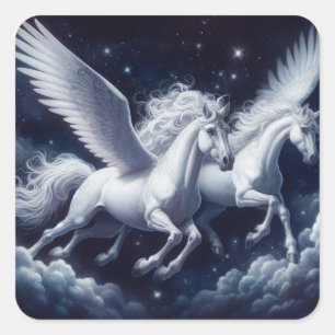 Vänd Pegasus mot Mörk blått Himmel Fyrkantigt Klistermärke