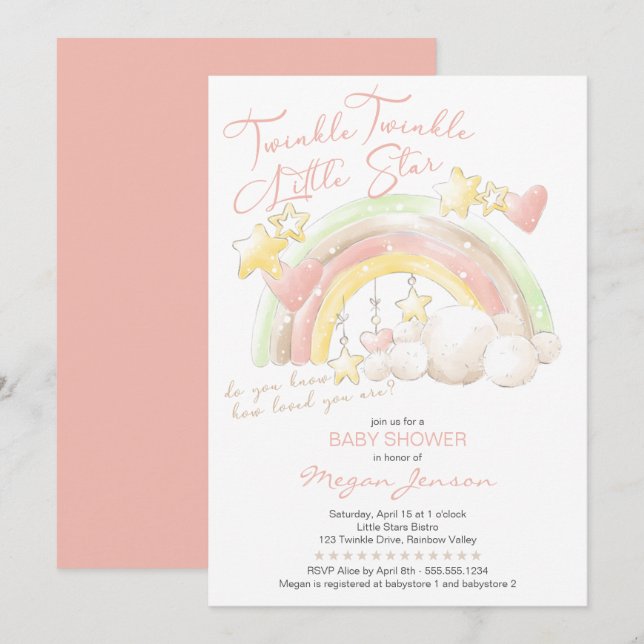 Vänd skugga Lilla stjärna Regnbåge Baby Shower Inbjudningar (Fram/baksida)
