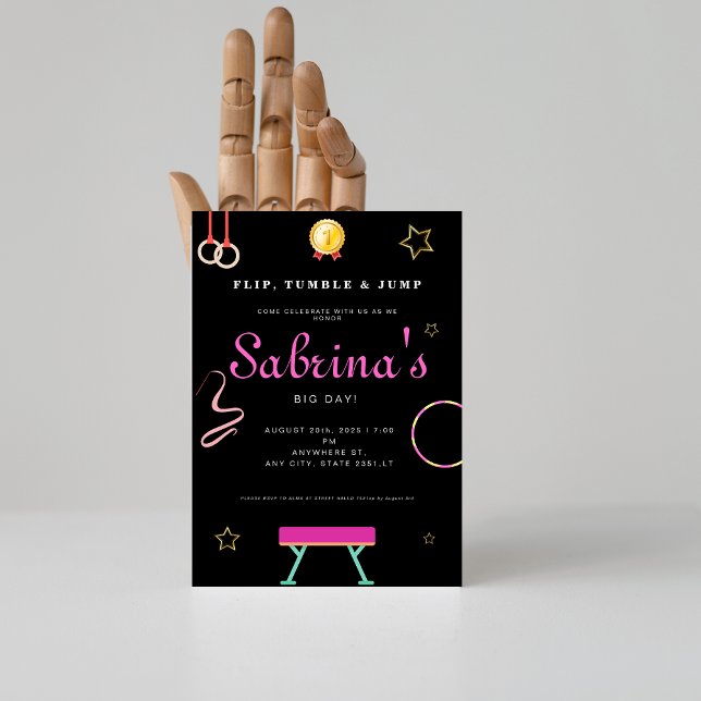 Vänd tumlare och hoppa Gymnastics-Födelsedagsfest Inbjudningar (Skapare uppladdad)