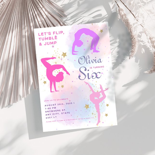 Vänd tumlare och hoppa GymnastikFödelsedagsfest Inbjudningar (Skapare uppladdad)