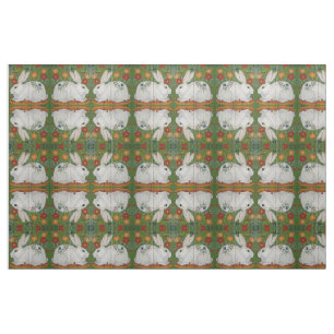 Vänd vit kanin Grönt Blommigt Folk Art Fabric Tyg