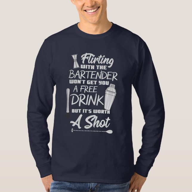 Vända bartender-nr utan fria drycker t shirt (Framsida)