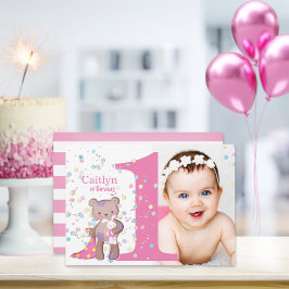 Vända en Rosa-Baby-inbjudan till foto-födelsedag Inbjudningar