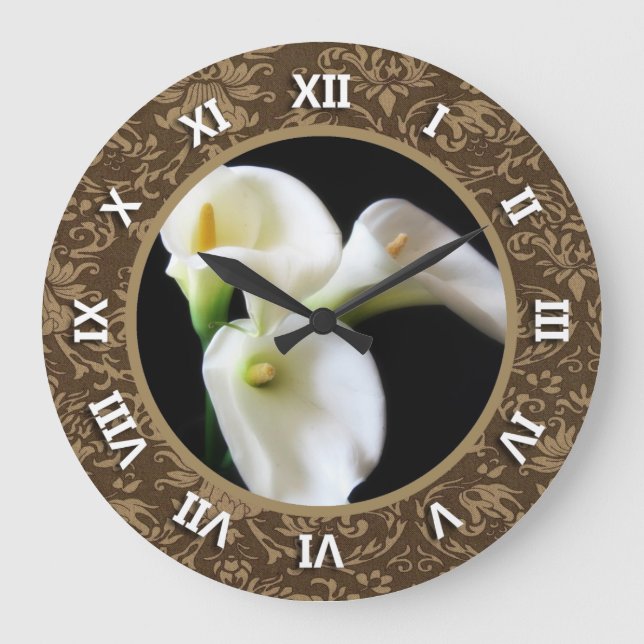 Vända romerska siffror Rund klocka med Calla Lilly (Framsida)