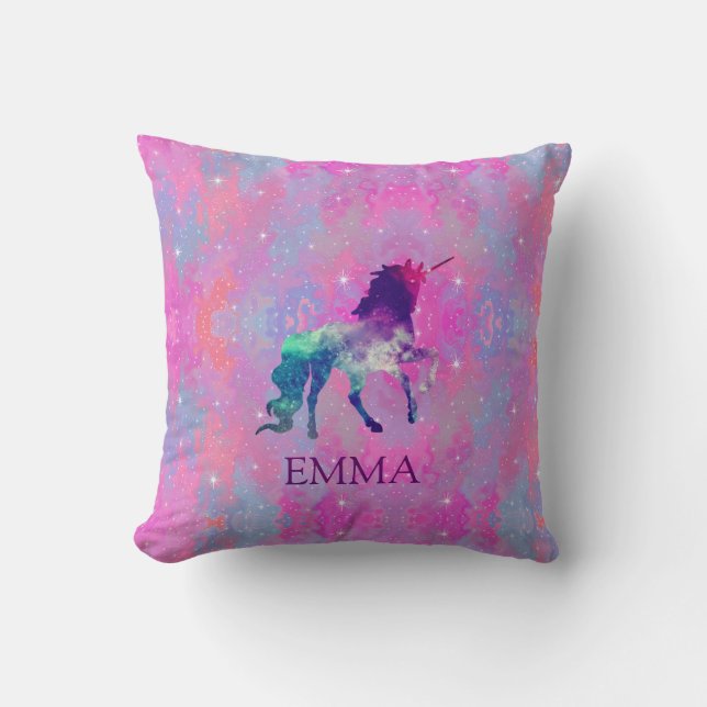 Vändbara rosor/det purpurfärgade galaxUnicornnamn Kudde (Framsida)