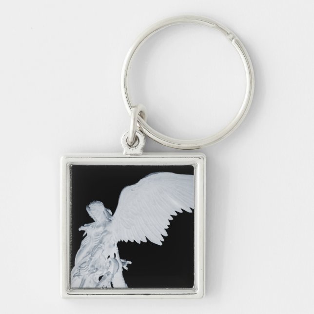 (Vände om) St Michael Keychain Fyrkantig Silverfärgad Nyckelring (Framsidan)