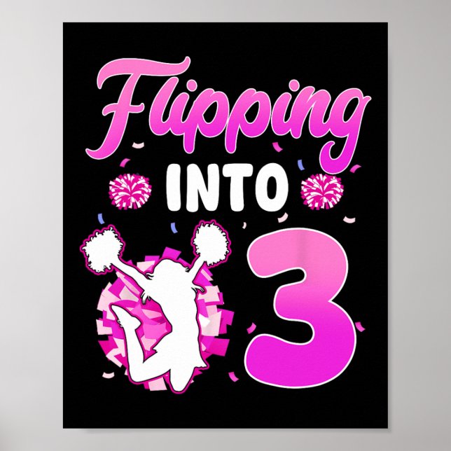 Vänder In I 3 Cheerleader 3-Års Födelsedagsflicka  Poster (Framsidan)
