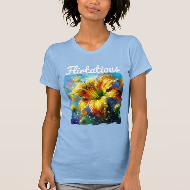 Vändig Gult Daylily Flower Blue Daylilies T Shirt (Framsida)