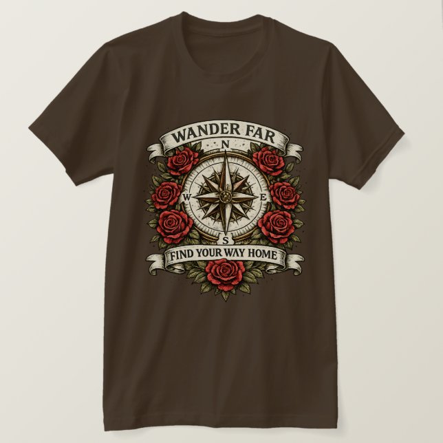 Vandra Långt Kompassros Vintage T-Shirt (Design framsida)