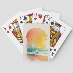 Vandrande in i vågorna Abstrakt strandkonst  Casinokort