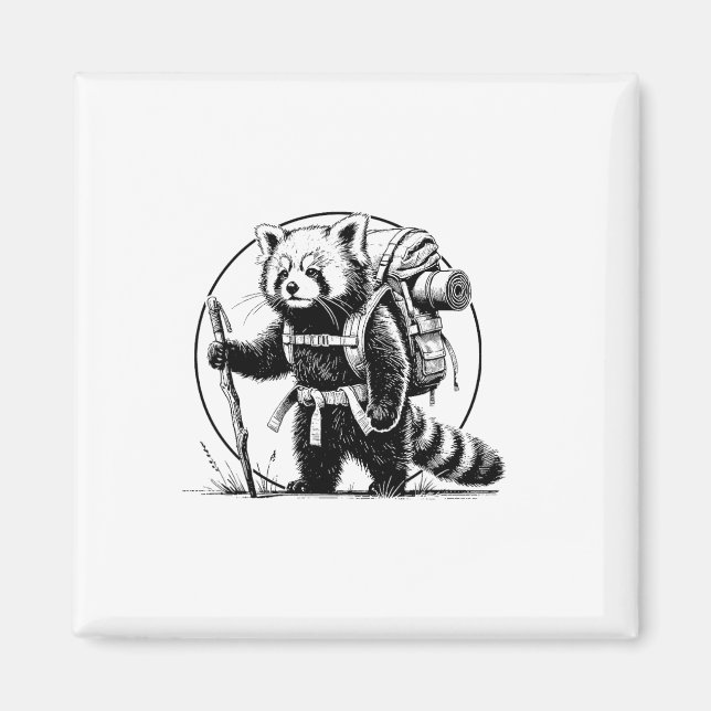 Vandrande Röd Panda Ryggsäck Djur Rolig Stuga Magnet (Framsidan)