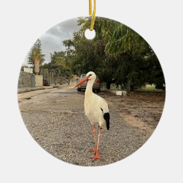 Vandrande stork-ornament julgransprydnad keramik (Framsidan)