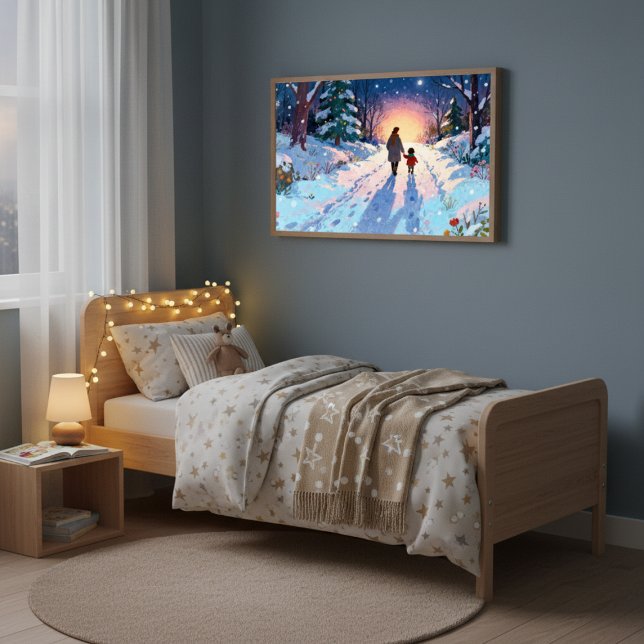Vandrande vinterskog mysig förälder & barn snöig n poster (Skapare uppladdad)