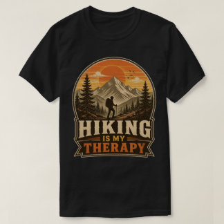 Vandring är min terapi Vintage bergssolnedgång nat T Shirt