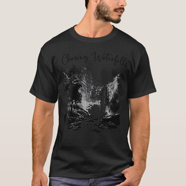Vandring Jaktar Vattenfall Vandrare Natur T Shirt (Framsida)