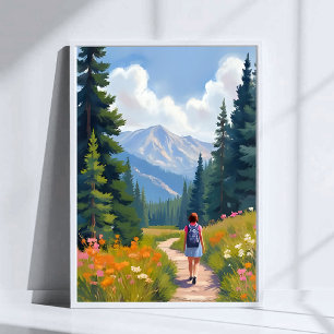 Vandringsled Berg Natur Landskap Akvarell Poster