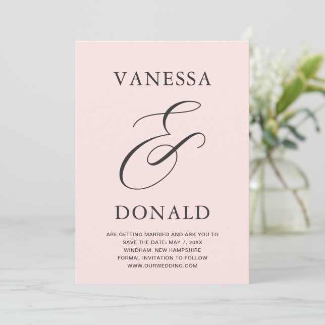 Vanessa Blush Rosa Modern Bröllop Spara Datumet (Stående Fram)