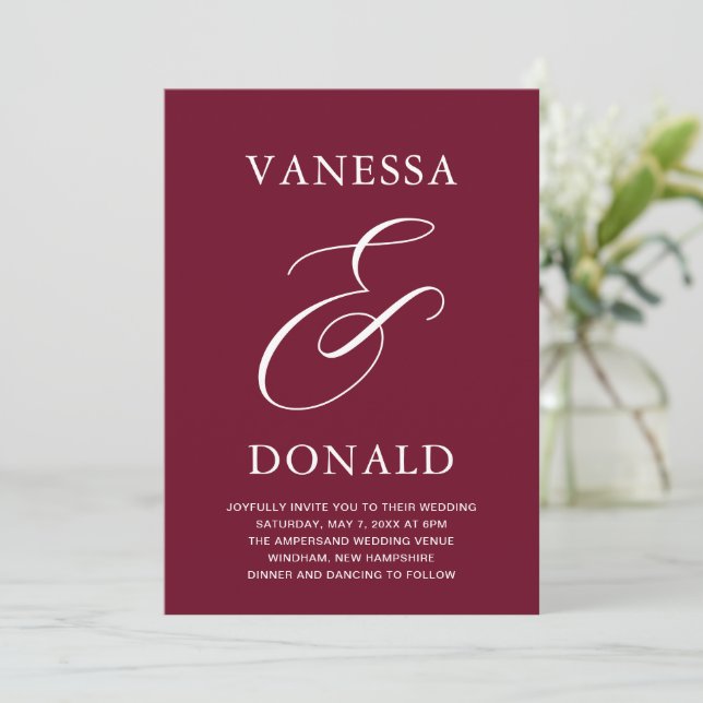 Vanessa Burgundy Modern Bröllop Inbjudningar (Stående Fram)