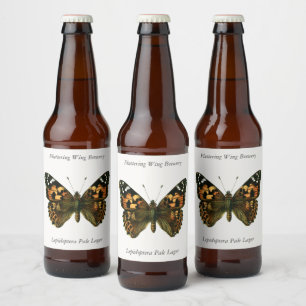 Vanessa cardui - den målade Dam Butterfly Beer B Ölflaska Etikett