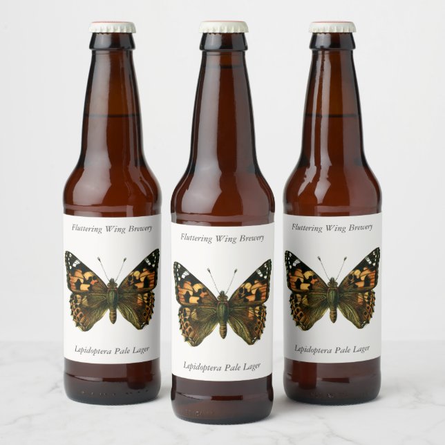Vanessa cardui - den målade Dam Butterfly Beer B Ölflaska Etikett (Flaskor)