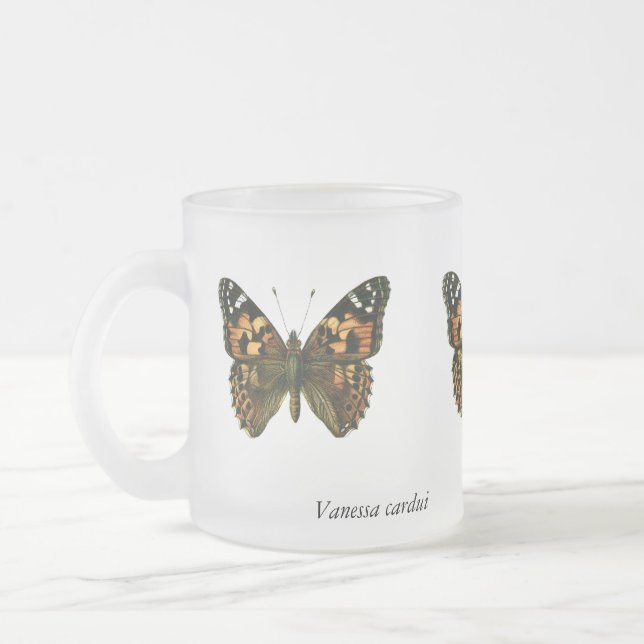 Vanessa cardui - den målade Dam Butterfly Frostad Glasmugg (Vänster)