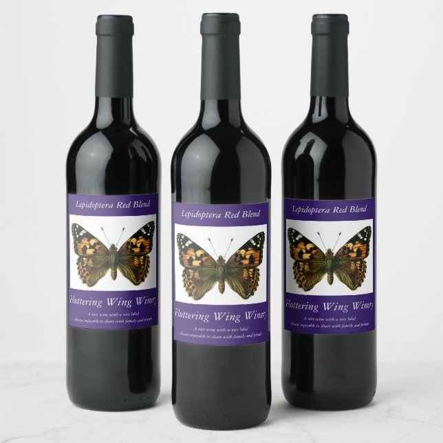 Vanessa cardui - den målade Dam Butterfly Vin L Vinflaska Etikett (Flaskor)