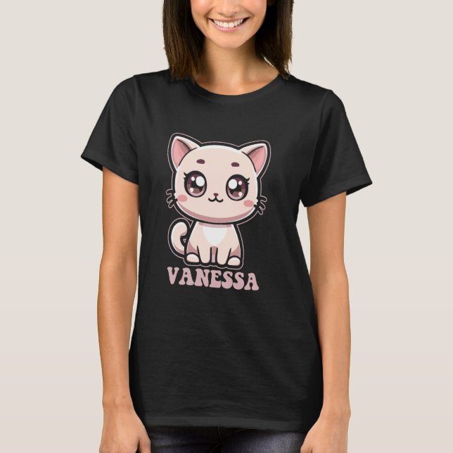 Vanessa Cute Kattunge Design for Girls Namn Vanes T Shirt (Framsida)